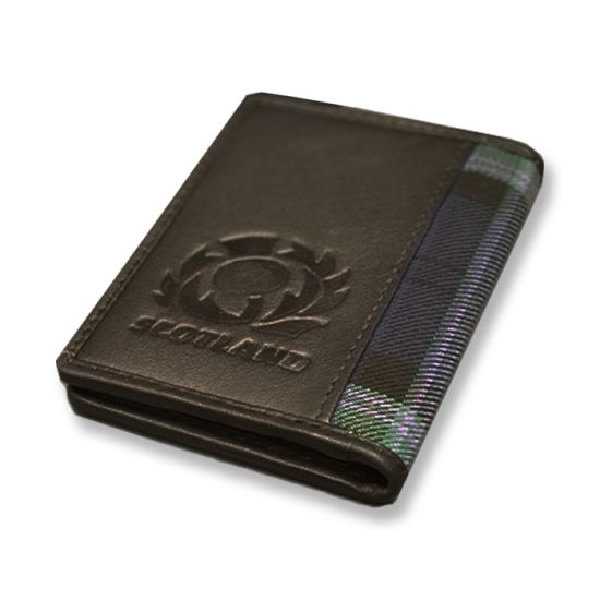 Scottish Rugby Tartan and Black Leather Credit Card Holder