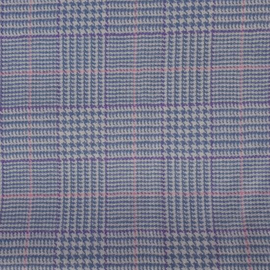 LIGHTWEIGHT BLUE PURPLE AND PINK CHECK 100% WOOL CLOTH