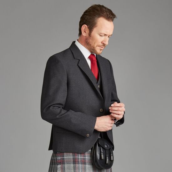 The Kinloch Anderson Day Kilt Jacket in Charcoal Grey Tweed