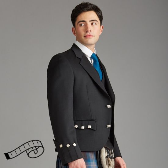The Kinloch Anderson Argyll Kilt Jacket in Black Barathea Made to Order