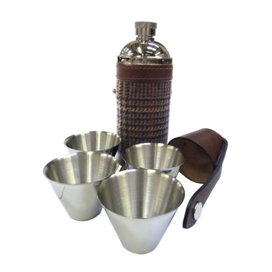 Kinloch Anderson Glen Check Hunting Flask with cups
