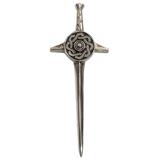 Targe Sword Kilt Pin in Pewter Finish