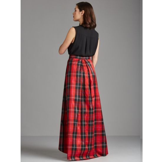Pleated Lilly 100% pure silk tartan skirt evening gown red Ramsay