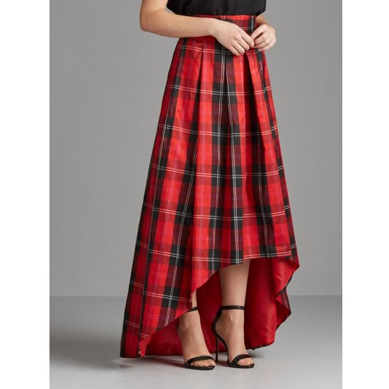 Pleated Lilly 100% pure silk tartan skirt evening gown red Ramsay