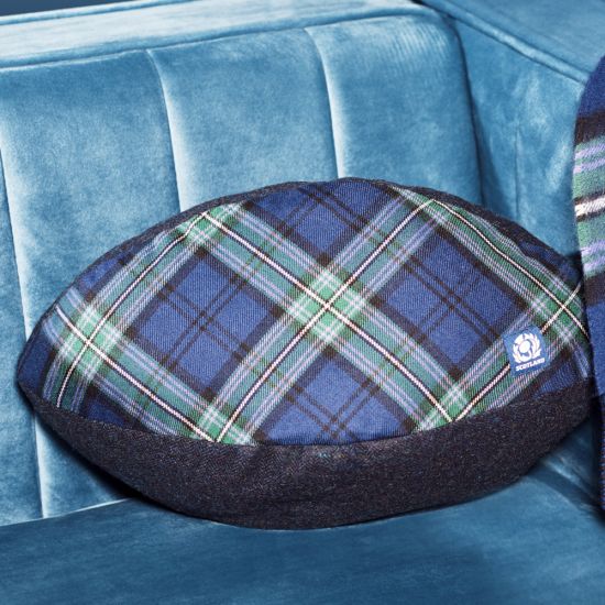 Eco Rugby Ball Cushion in Scottish Rugby Tartan
