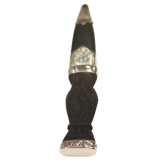 Cross Hatch Handle and Zoomorphic Sterling Silver Sgian Dubh with Plain Top