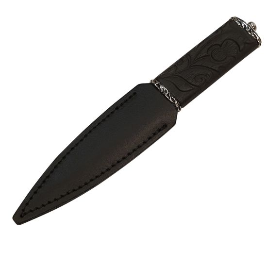 Thistle Carved Handle Sgian Dubh with Leather Scabbard