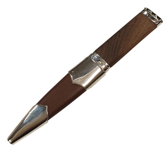 Brown Rosewood Handle and Leather Bound Sgian Dubh with Sterling Silver Mounts and Smoky Quartz Stone
