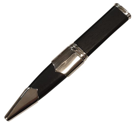 Black Rosewood Handle and Leather Bound Sgian Dubh with Sterling Silver Mounts and Plain Top