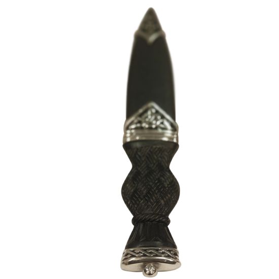 Cross Hatch Celtic Design Sgian Dubh with Plain Top in Polished pewter