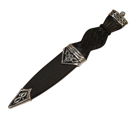 Cross Hatch Celtic Design Sgian Dubh with Plain Top in Polished pewter