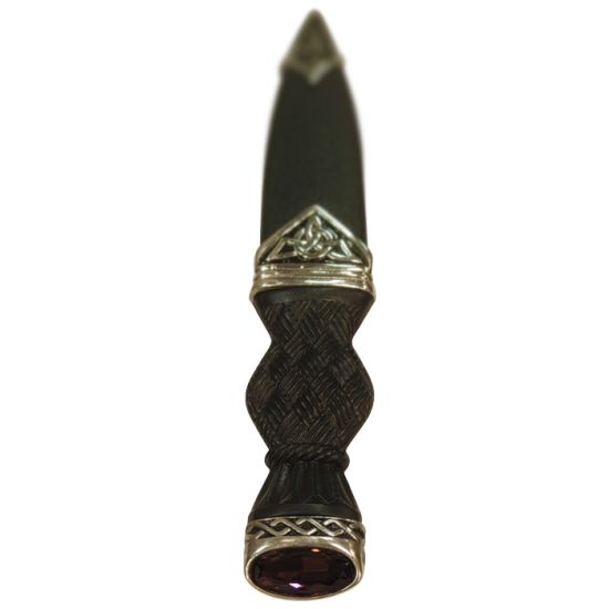 Cross Hatch Celtic Design Sgian Dubh with Amethyst Style Stone in Polished pewter