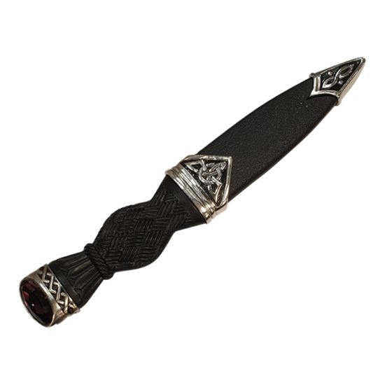 Cross Hatch Celtic Design Sgian Dubh with Amethyst Style Stone in Polished pewter