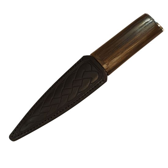 Bog Oak Handle with Pewter Cap Sgian Dubh with Black Leather Celtic Sheath