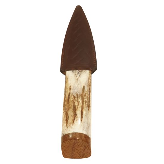 Staghorn Handle Sgian Dubh with brown leather Celtic Sheath
