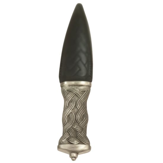 Celtic Knot Metal Handle Sgian Dubh with Black Leather Celtic Sheath