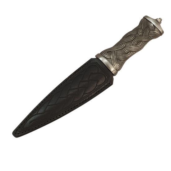 Celtic Knot Metal Handle Sgian Dubh with Black Leather Celtic Sheath