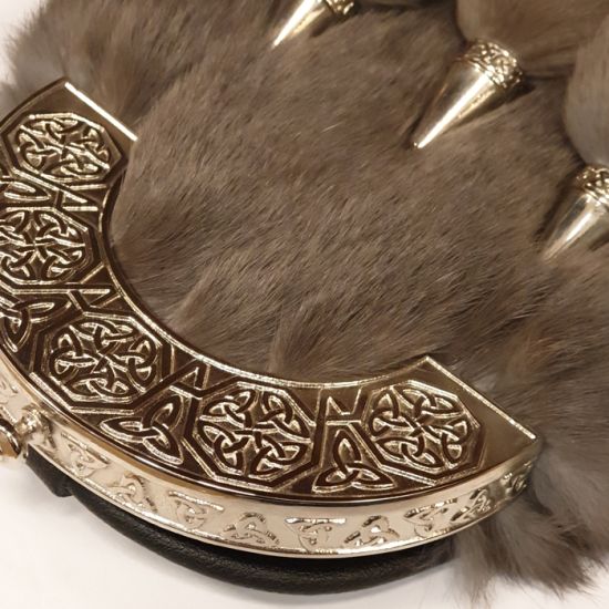 Rabbit Fur Dress Sporran with Intricate Celtic Design Cantle in Antique Polished Finish