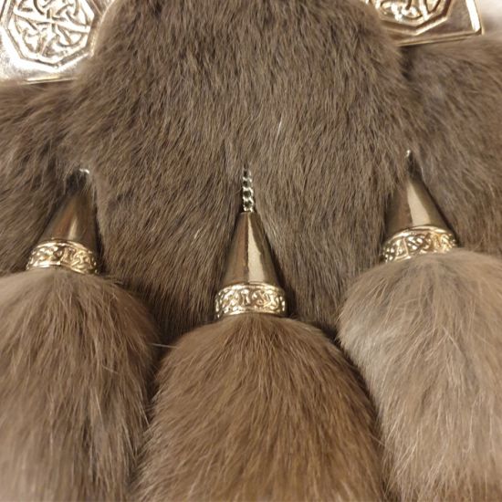 Rabbit Fur Dress Sporran with Intricate Celtic Design Cantle in Antique Polished Finish