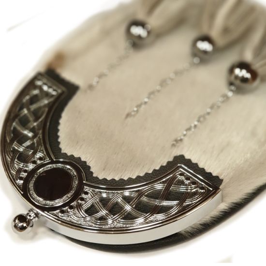 Sealskin Dress Sporran with Open Celtic Cantle in a Chrome Finish