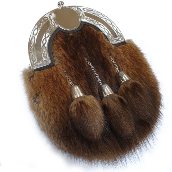 Sterling Silver Mounted and Cast Grey Seal Sporran with three cone tassels Hamilton and Inches