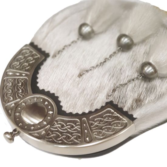 Sealskin Dress Sporran with Shield Design in Antique Finish