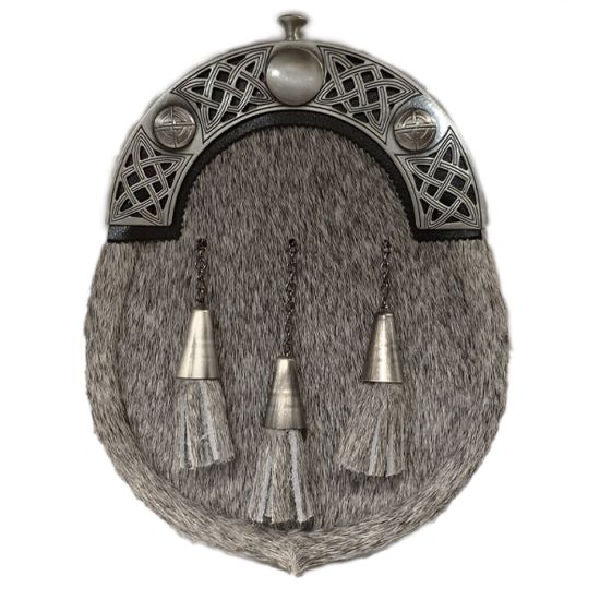 Pony Skin Dress Sporran - with Open Work Celtic Design Cantle in Antique Finish