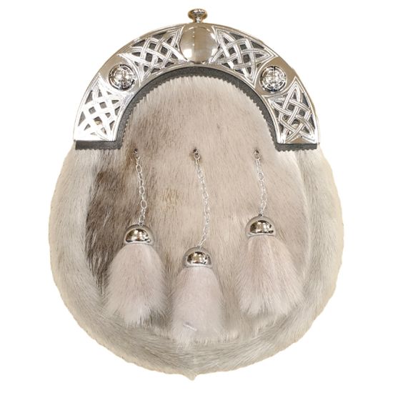 Sealskin Dress Sporran with Celtic Knot Open Work Cantle in Chrome Finish