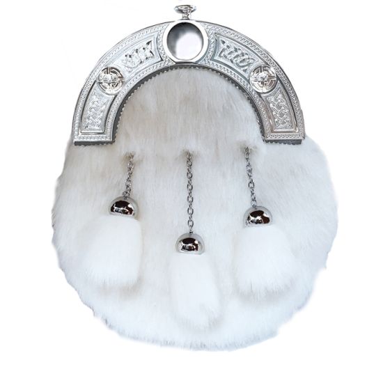 Faux Fur Dress Sporran with Celtic Knot Cantle in White