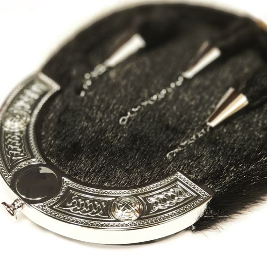 Sealskin Dress Sporran in Black with Celtic Dress Cantle in Chrome