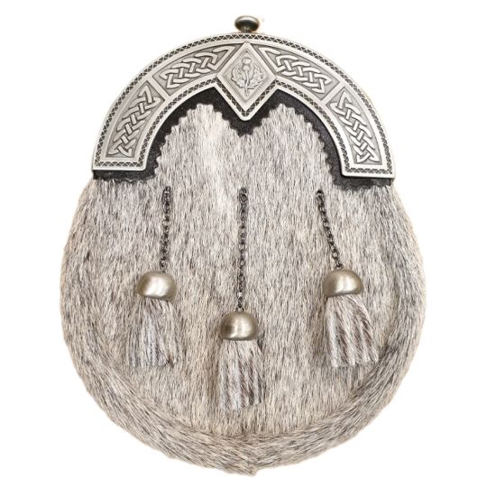 Pony skin Dress Sporran with Celtic Cantle with Diamond Shield in Antique Fiunish