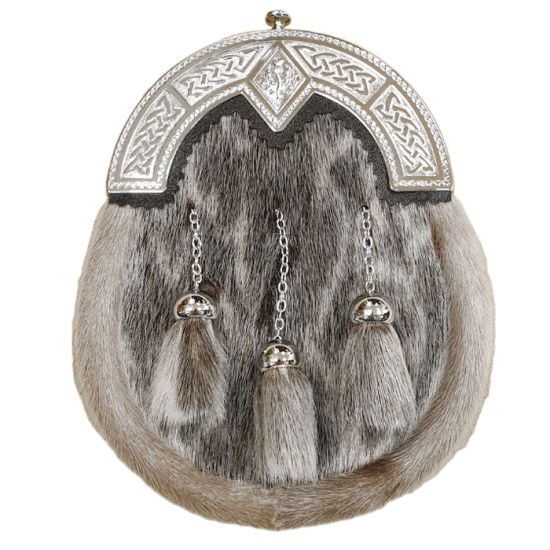 Sealskin Dress Sporran with Celtic and Thistle Cantle in Chrome Finish