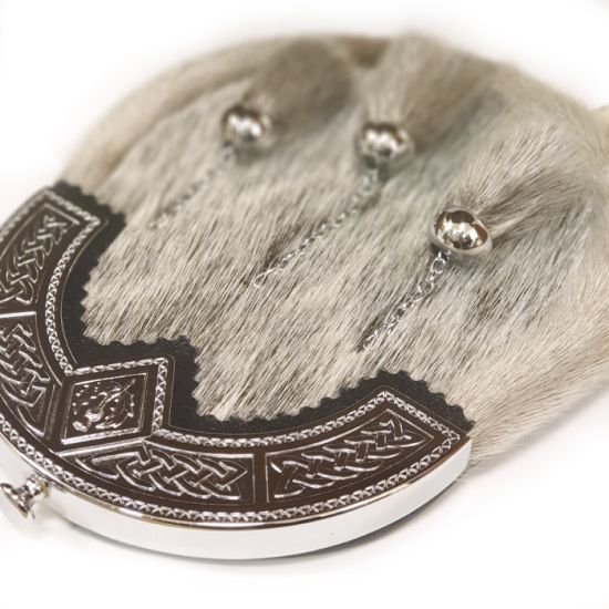 Sealskin Dress Sporran with Celtic and Thistle Cantle in Chrome Finish