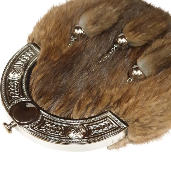 Musquash Dress Sporran with Celtic Cantle and 3 tassels in Chrome Finish