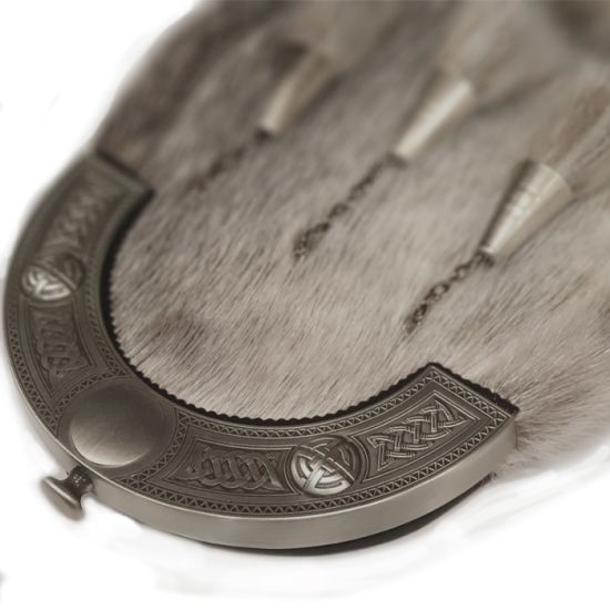 Sealskin Dress Sporran with 3 Cone Capped Tassels in Antique Finish
