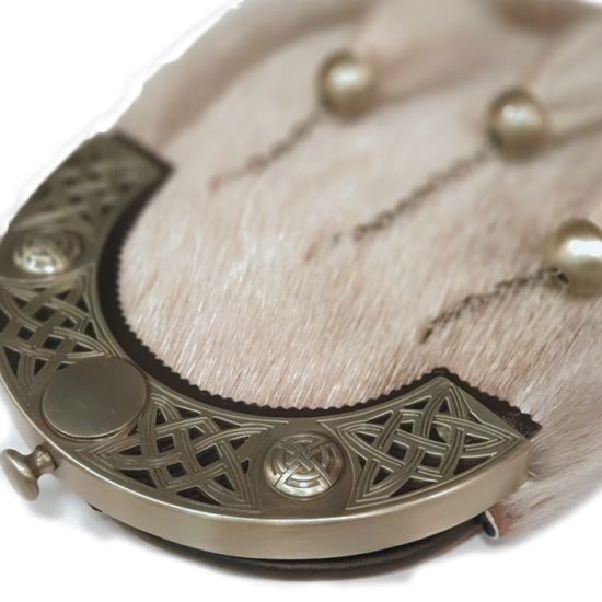 Sealskin Dress Sporran with Celtic Knot Open Work Cantle in Antique Finish