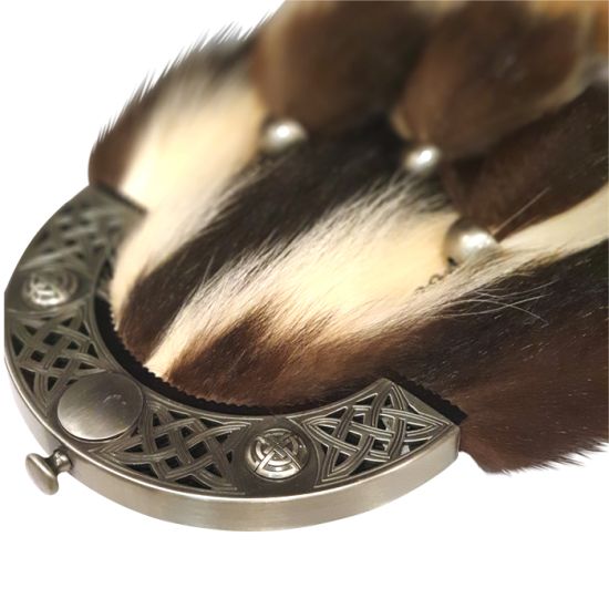 Skunk Dress Sporran with celtic knot design cantle and 3 tassels in Antique Finish