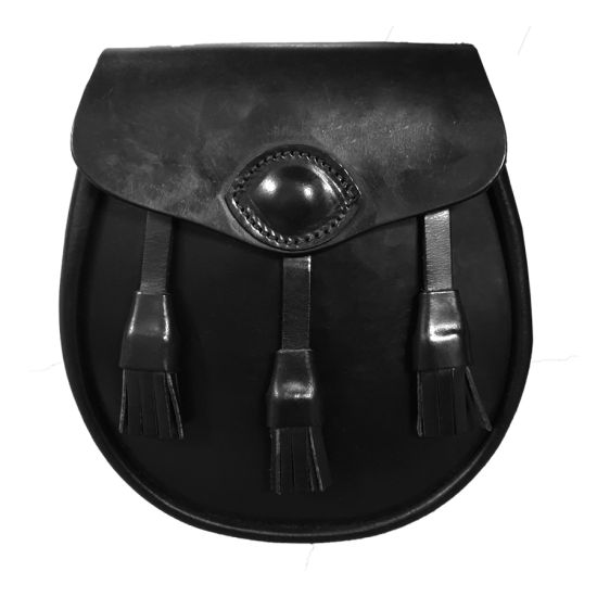 Bridle Leather Day Sporran - with 3 tassels in Black