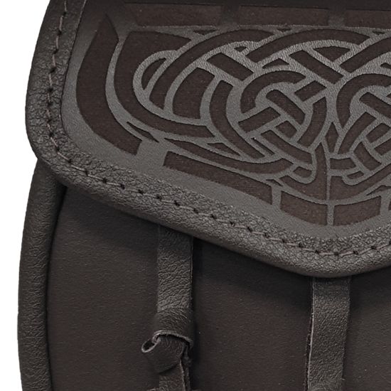 Leather Day Sporran, with Laser Etched Celtic Design on Flap in Black