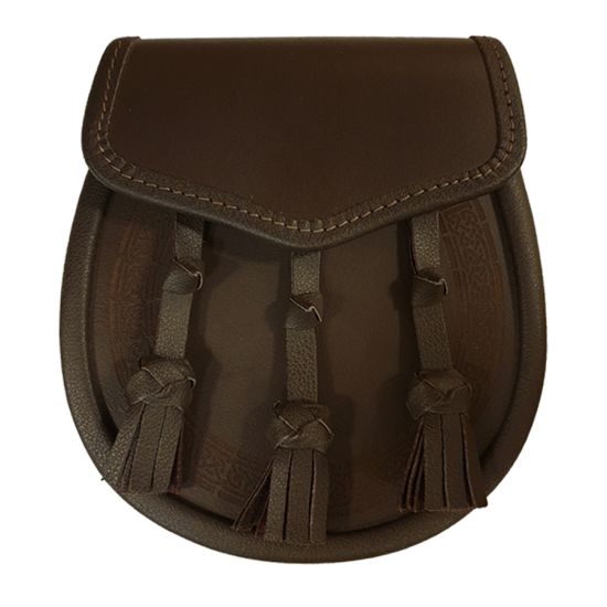 Leather Day Sporran, with Laser Etched Celtic Design on Pouch in Brown