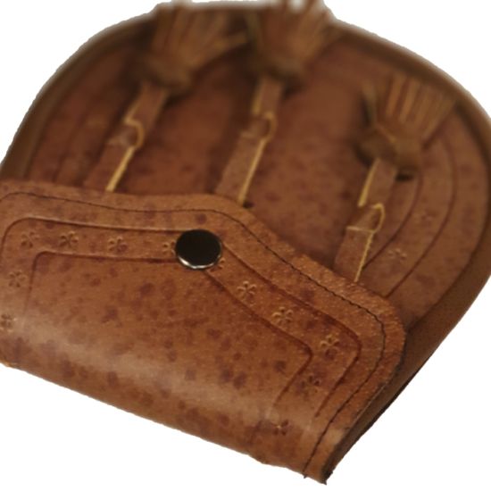 Leather Day Wear Sporran with tooled edge and 3 leather knotted tassels in Tan