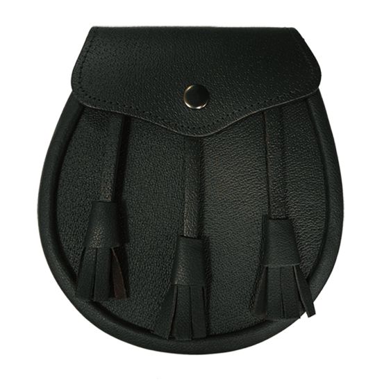 Black Leather Day wear Sporran with three leather tassels