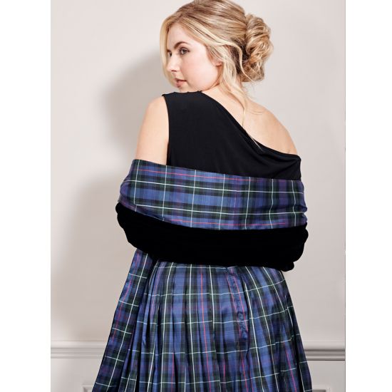Stole in Tartan Dupion Silk and Velvet