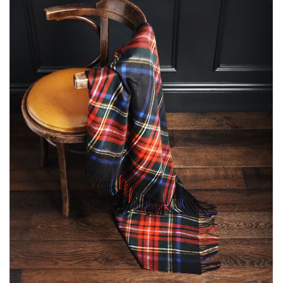 Cashmere Throw in Black Stewart Tartan