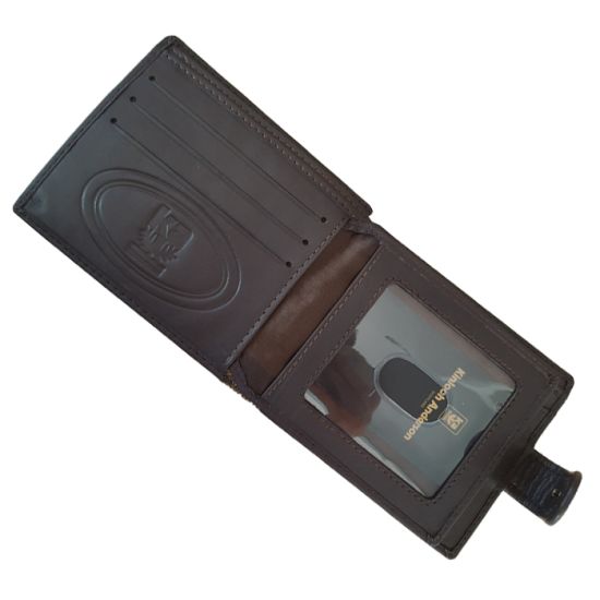 Brown Leather Wallet with Tweed Tab