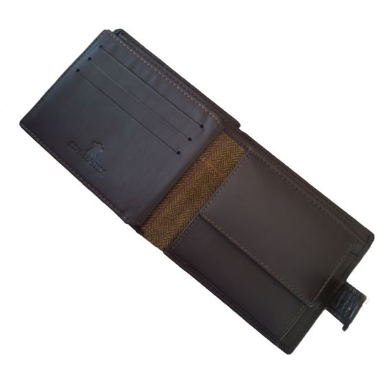 Brown Leather Wallet with Tweed Tab