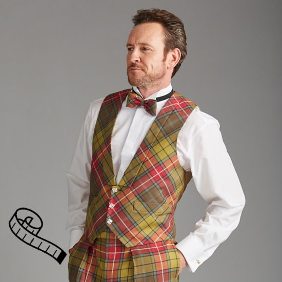 Evening Waistcoat in Tartan, bias cut, 3 Celtic buttons Special Order