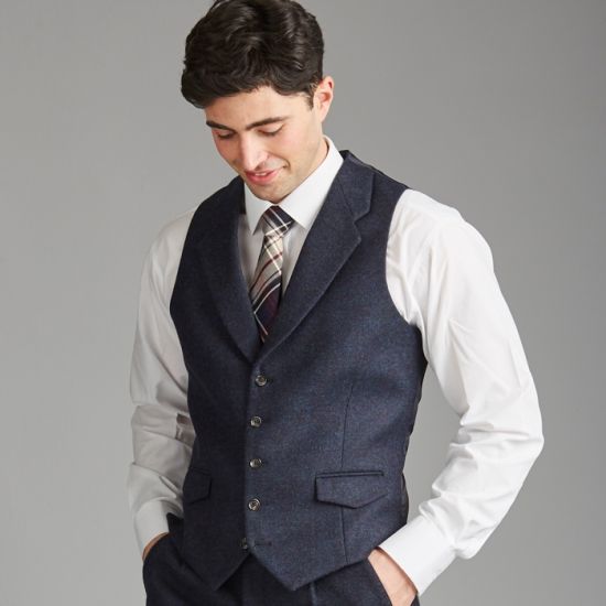 The Kinloch Anderson 1868 Collection Anderson Lapel Tweed Midnight Ocean Waistcoat