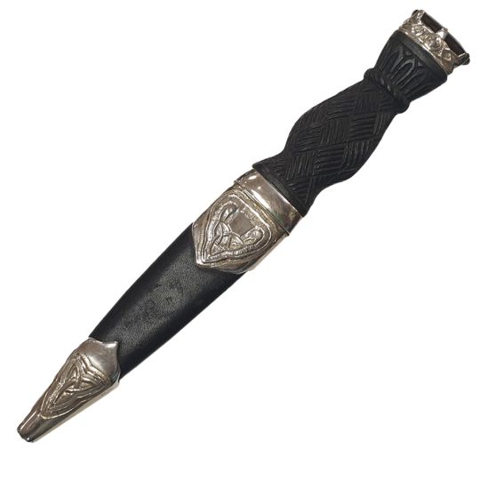 Cross Hatch Handle and Zoomorphic Sterling Silver Sgian Dubh with Smoky Quartz Stone - Reduced to Clear