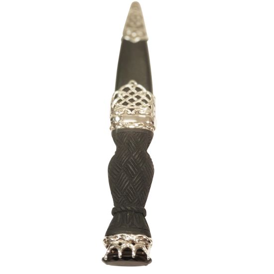 Cross Hatch Handle and Latticed Sterling Silver Sgian Dubh with Smoky Quartz Stone - Reduced to Clear